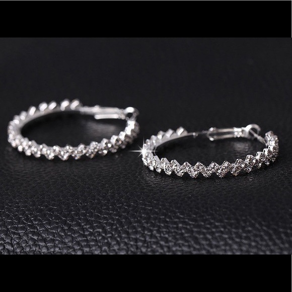Crystal Zig Zag Hoop Earrings w/Clasp Back - Picture 8 of 8